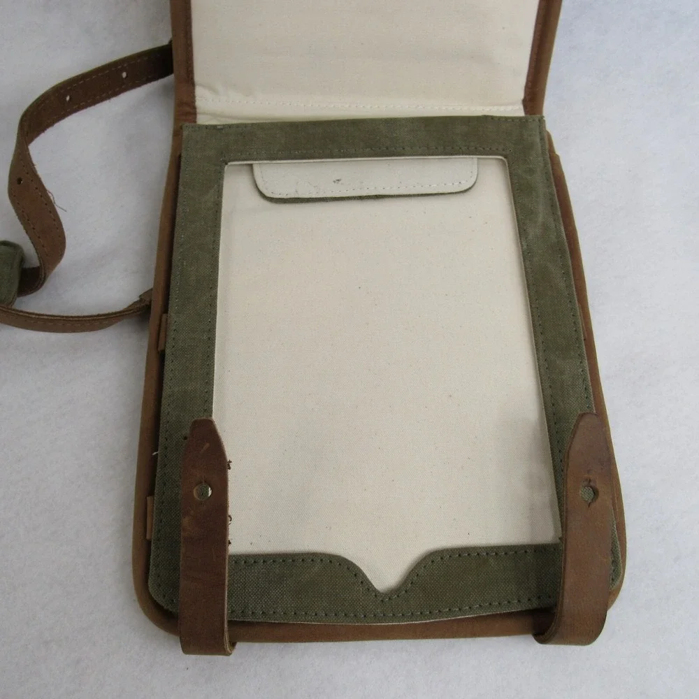 IPad Tablet Case Sleeve Temple Brown Oiled Leather WWII Canvas Shoulder Strap